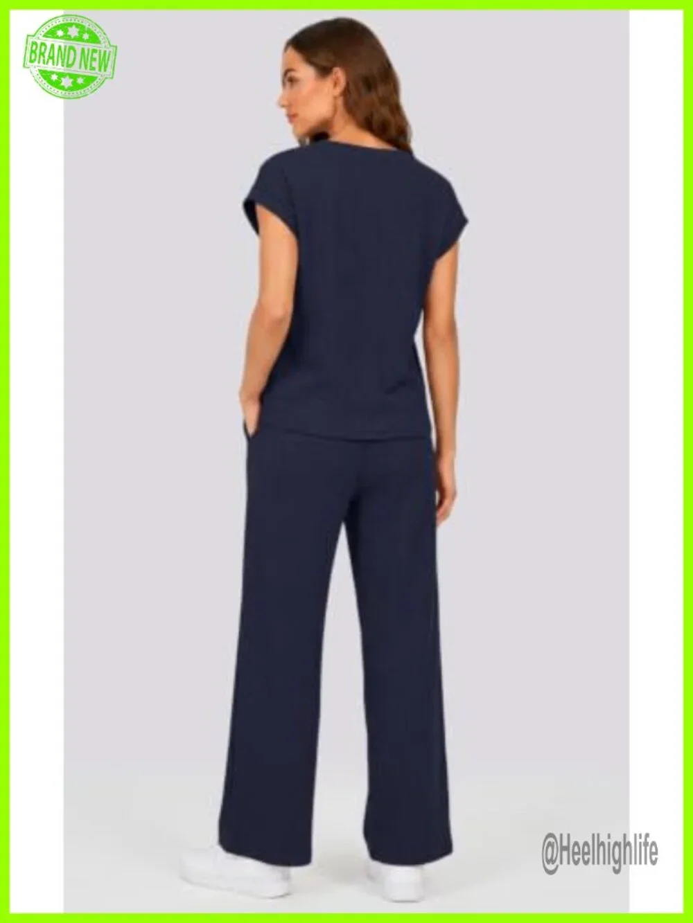 Waffle Knit 2 Piece Lounge Set with Cap Sleeves Top & Wide Leg Pants with